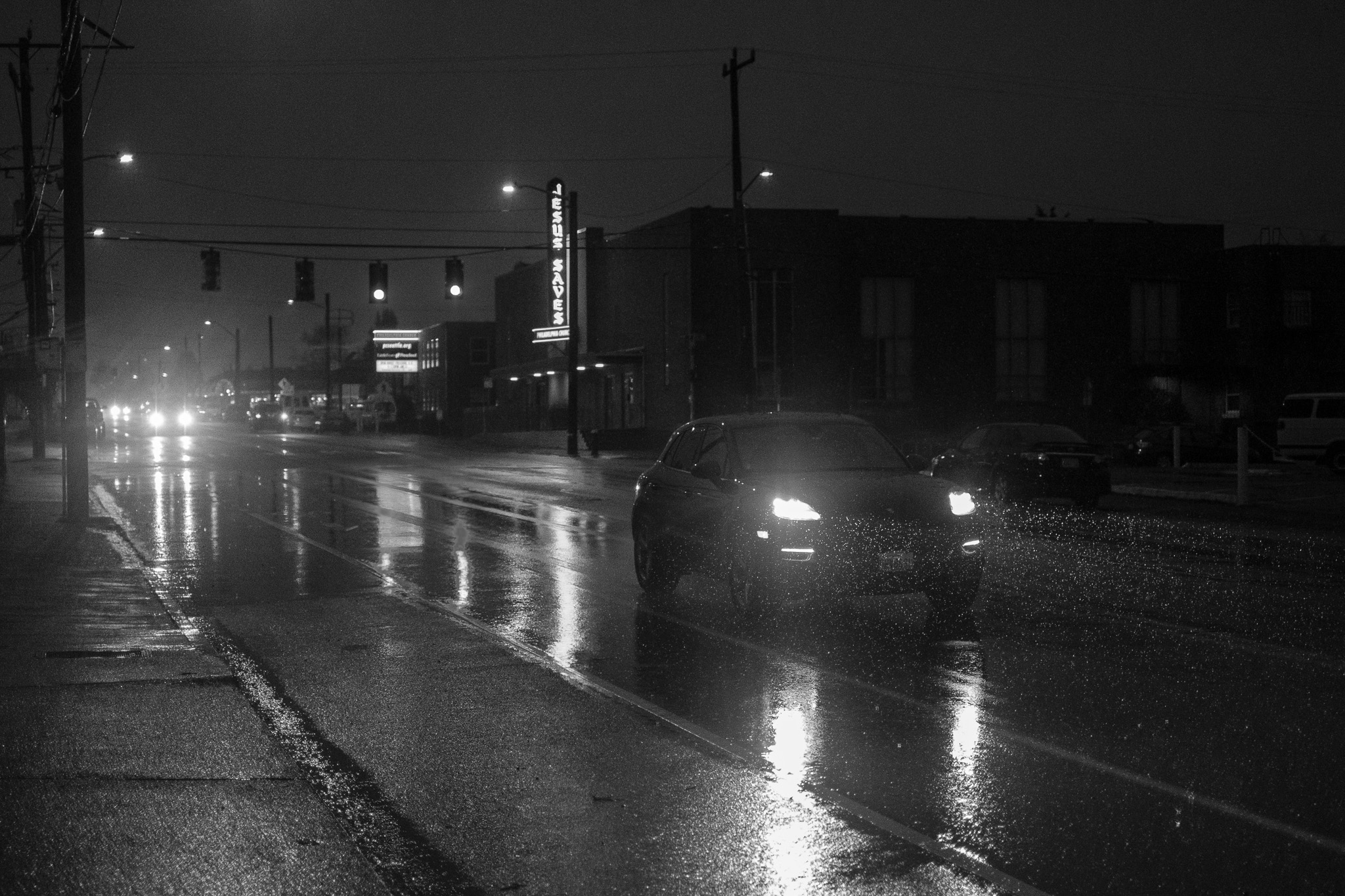Nighttime City Street Reflections