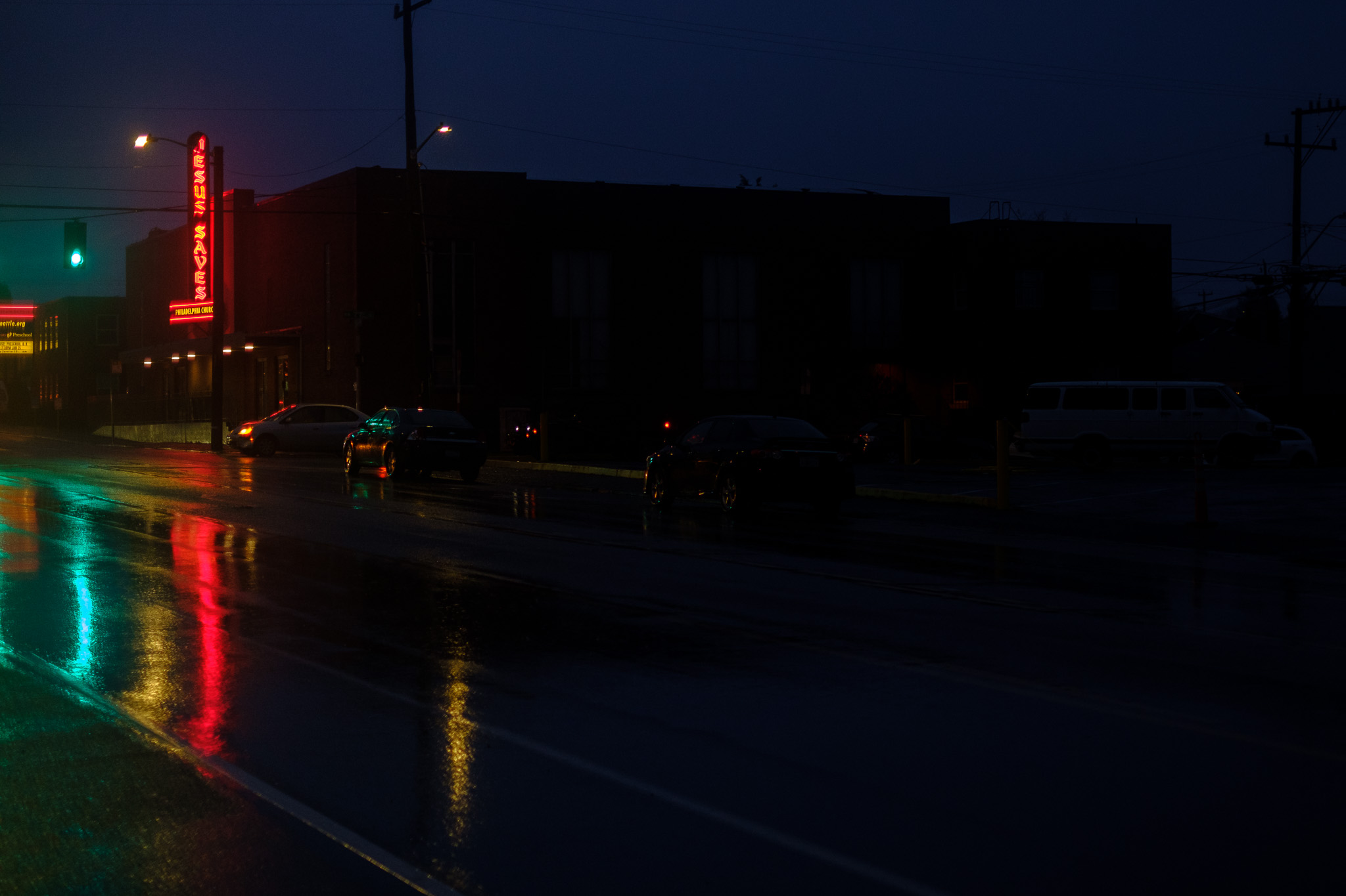 City Street at Night Reflections