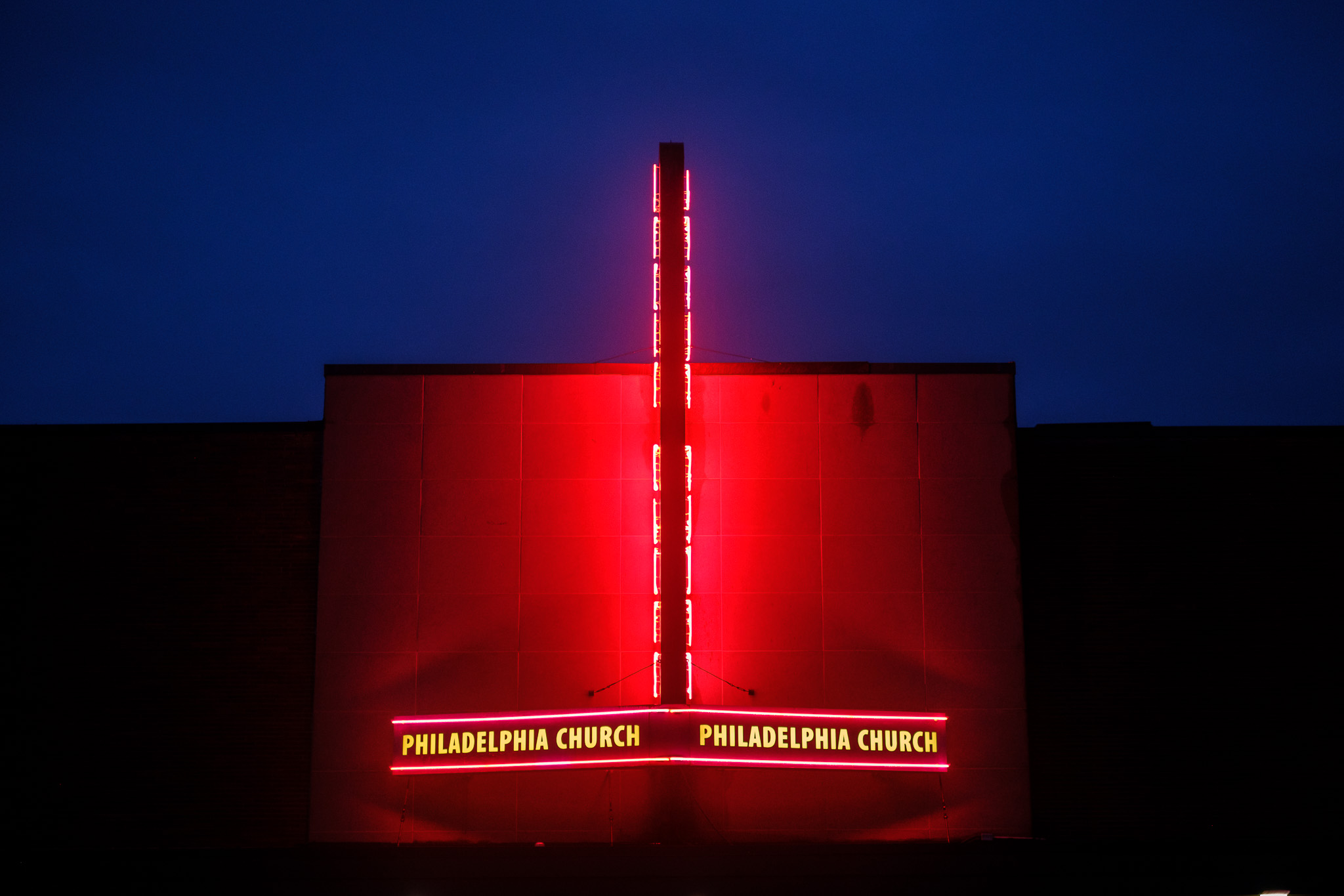 Neon Lights on Historic Church