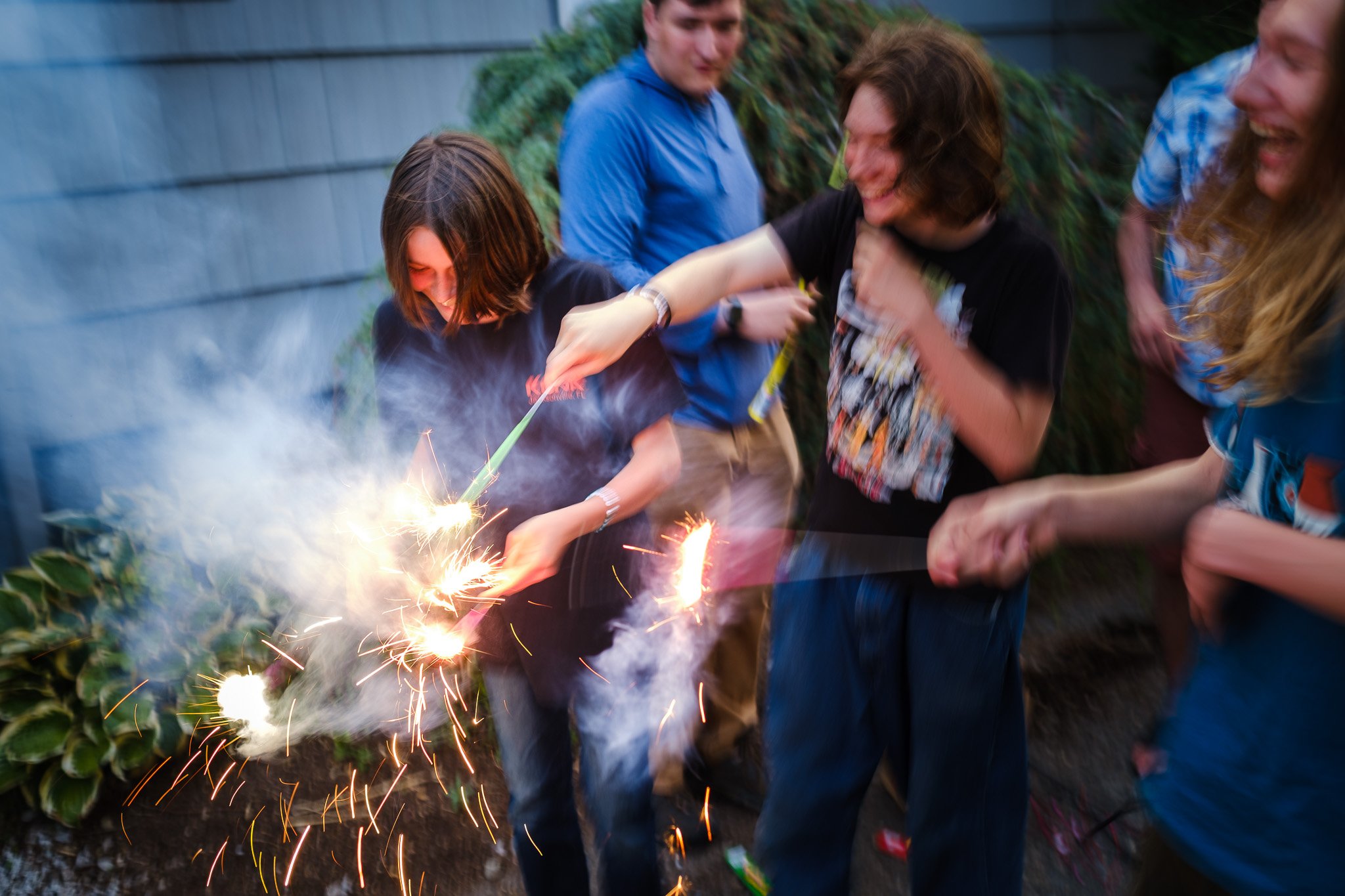 Girls Run from Sparklers