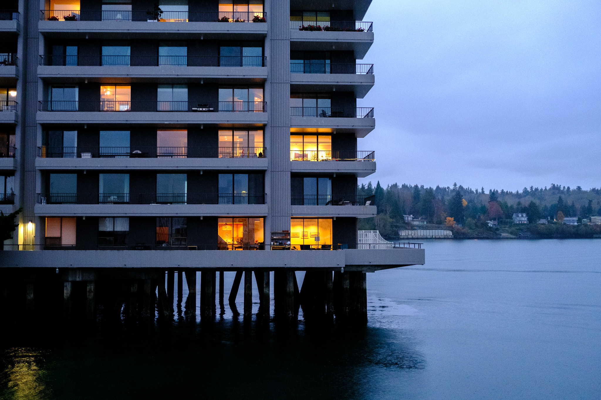 Waterfront Building Reflections at Night