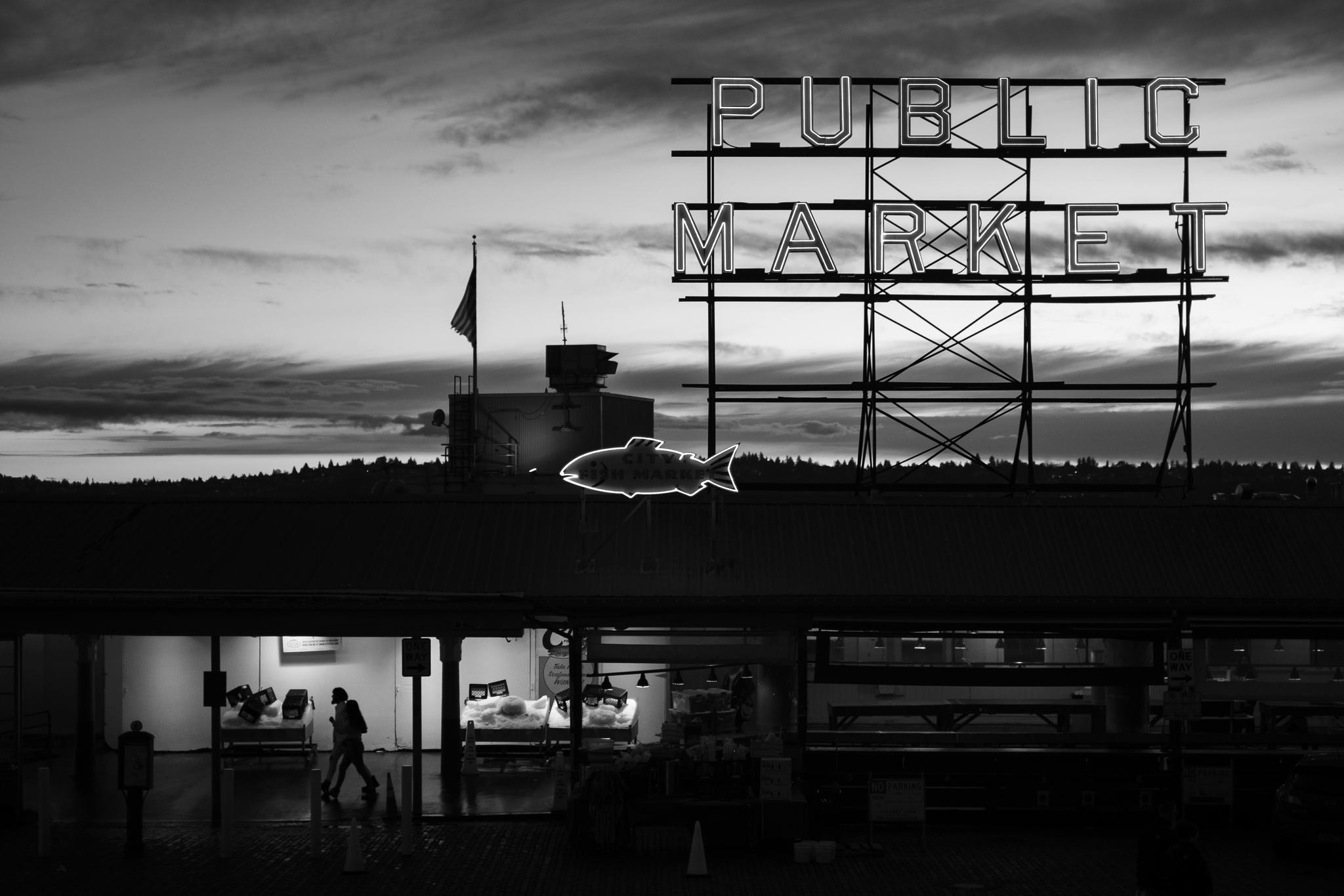 Public Market Entrance at Night