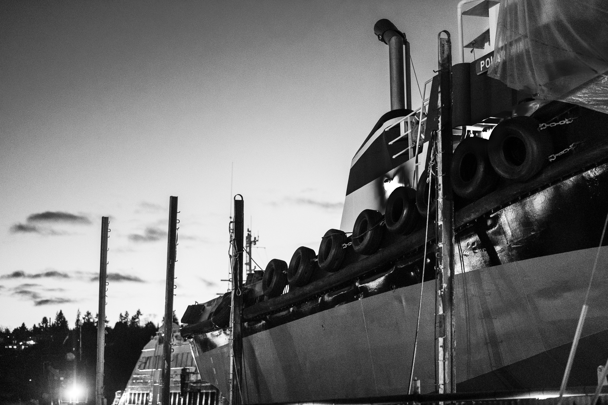 Tugboat with Industrial Stacks
